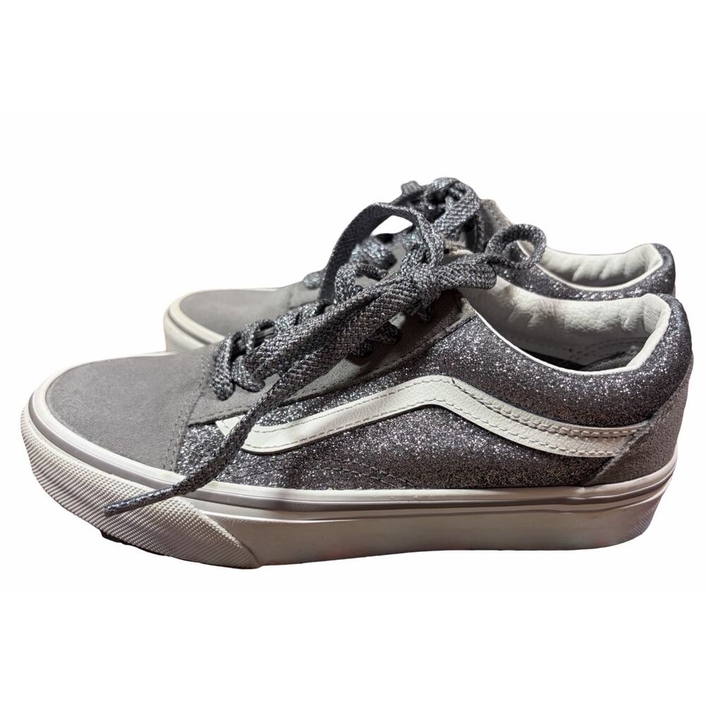 Vans SK8-Low Top Glitter Silver Sneakers Gunmetal Gray Women's Size 6 Sparkle - Picture 3 of 8